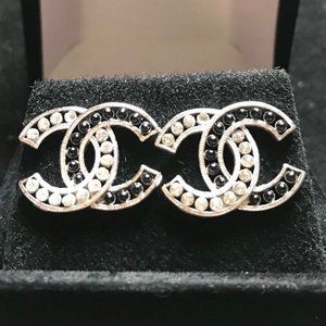 Letter C Sliver & Black with Crystal Earring Studs